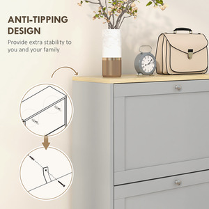 Grey HOMCOM Narrow Shoe Cabinet with 3 Flip Doors shot 10809655