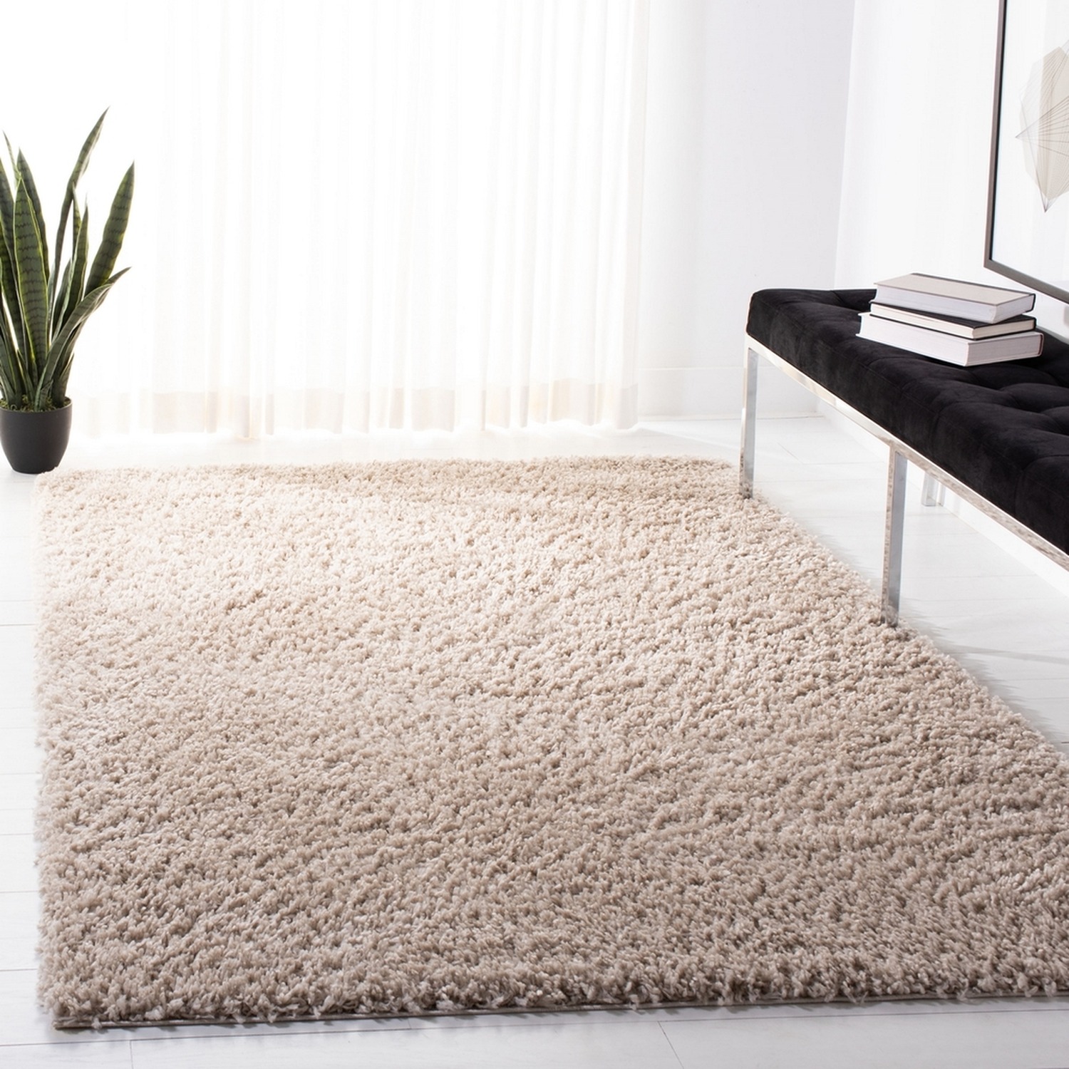 Soft Fluffy Thick Pile Shaggy Area Rug - Oatmeal / 220cm