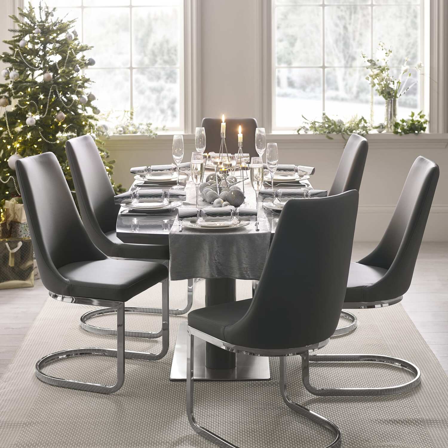 Julian Bowen Unisex Dusk Grey Como High Gloss Extending Table - Image 4