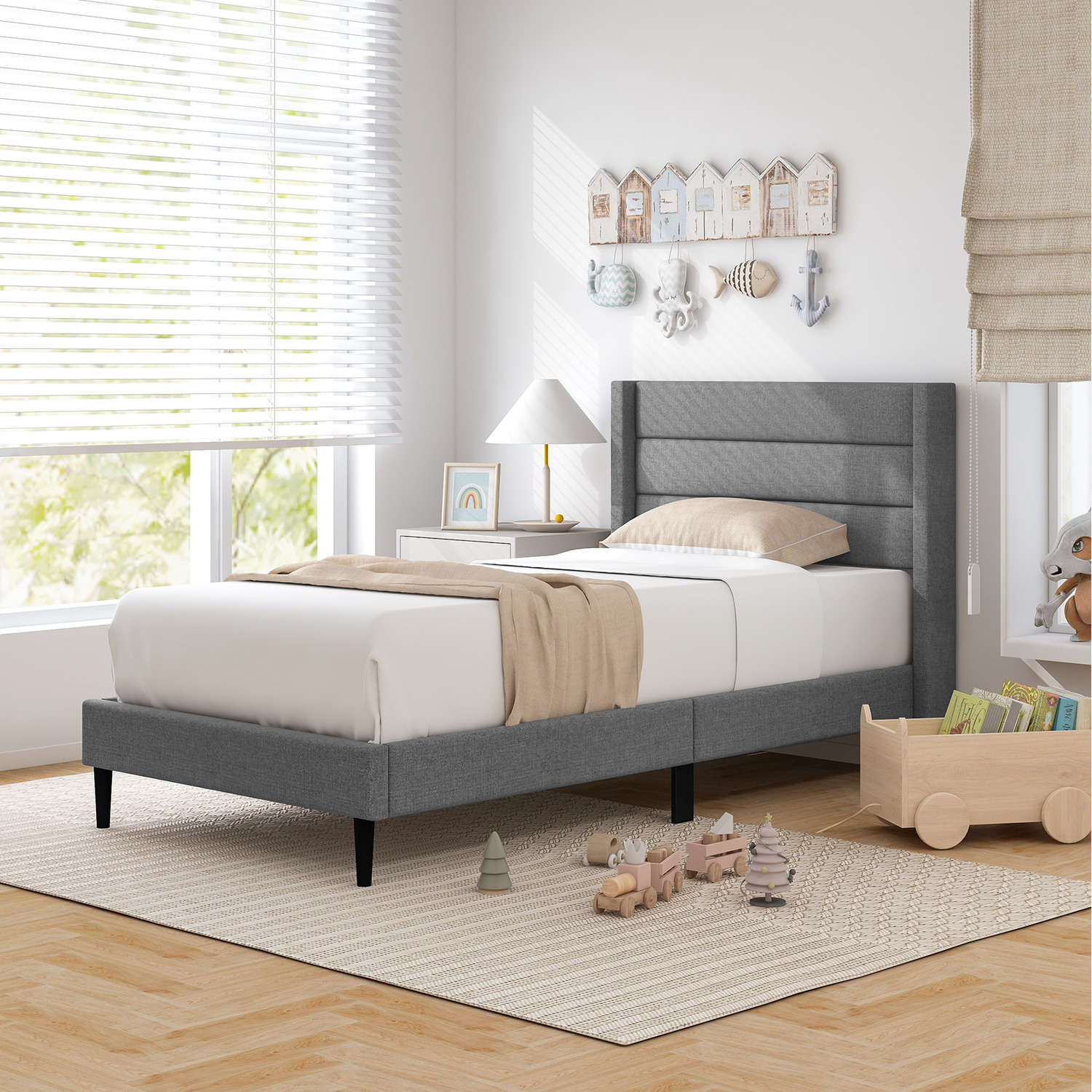 Linen Upholstered Platform Bed