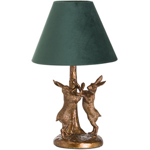 Antique Gold Marching Hares Lamp With Velvet Shade