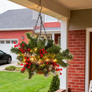 Frosted Pine Cone Christmas Hanging Basket