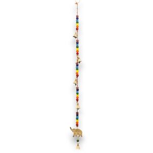 Indian Chimes Brass Elephant with Chakra Beads String Bells Gold