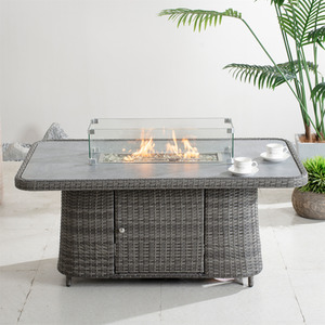 Abrihome Aluminum Adjustable Fire Pit Table - 50,000 BTU, Tempered Glass Top