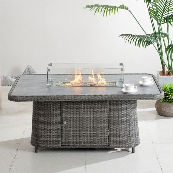 Abrihome Aluminum Adjustable Fire Pit Table - 50,000 BTU, Tempered Glass Top