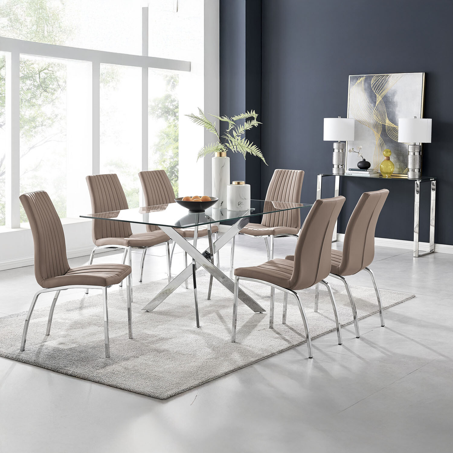 Leonardo Dining Table With Six Isco Chairs - Cappuccino