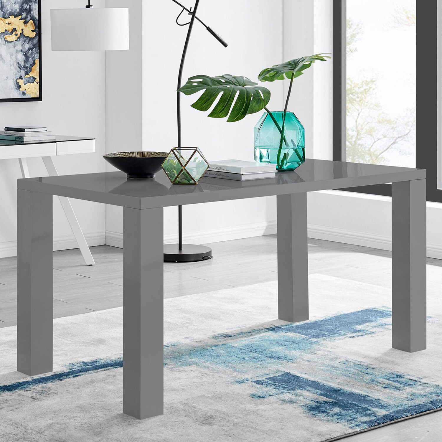 Furnitureboxuk Pivero 6 Seat High Gloss Modern Kitchen Dining Table - Grey