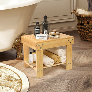 Levede Bamboo Slatted Storage Stool Bench Natural