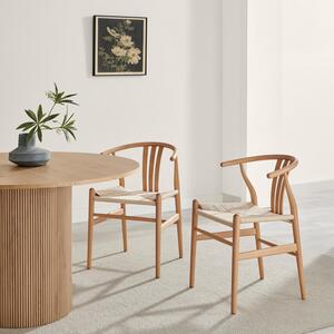 2x Caia Wood  Rope Wishbone Dining Chairs