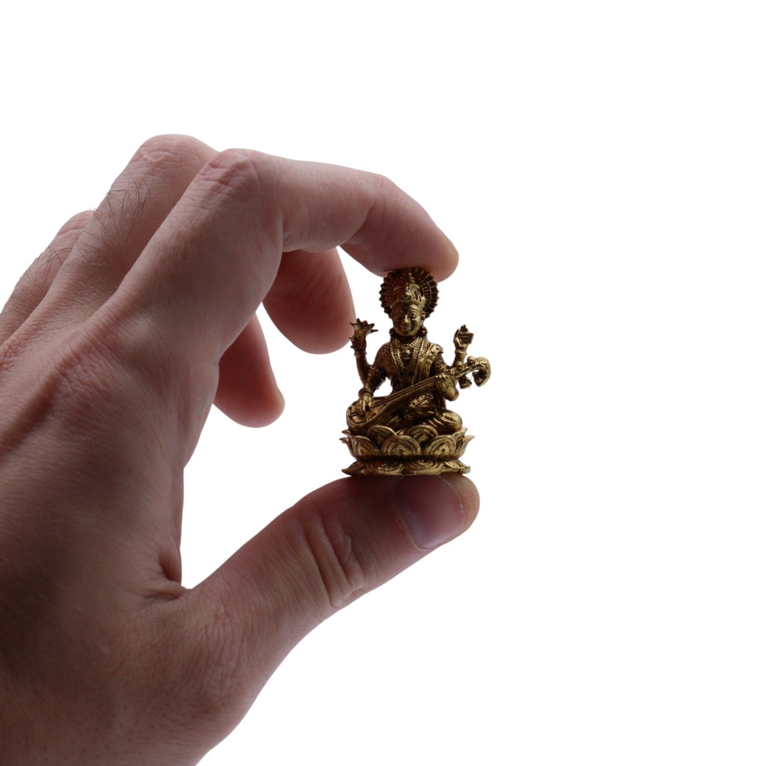 Brass Saraswati Miniature Statue, Wisdom Arts - Bronze