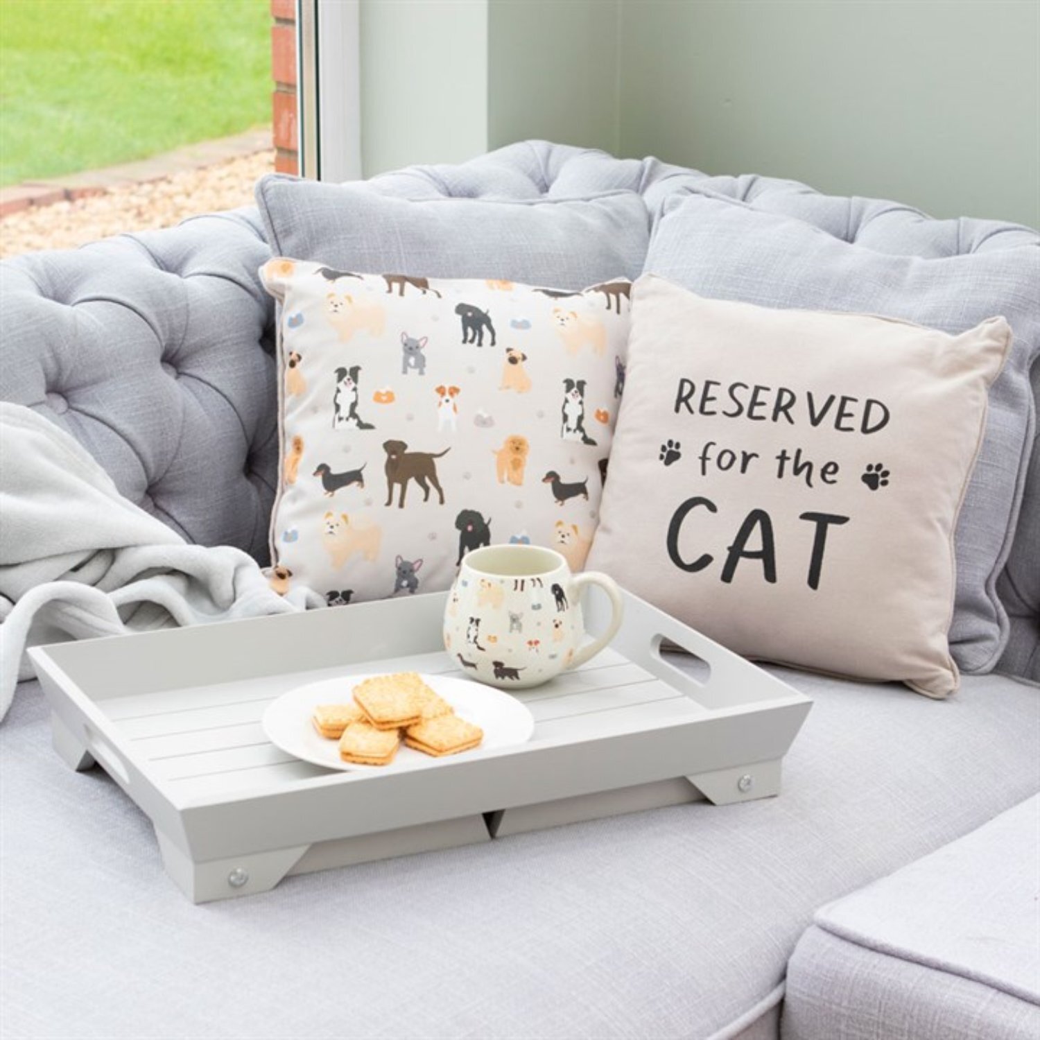 Reserved for the Cat Reversible Cushion Feline Lovers Cozy Decor - Grey