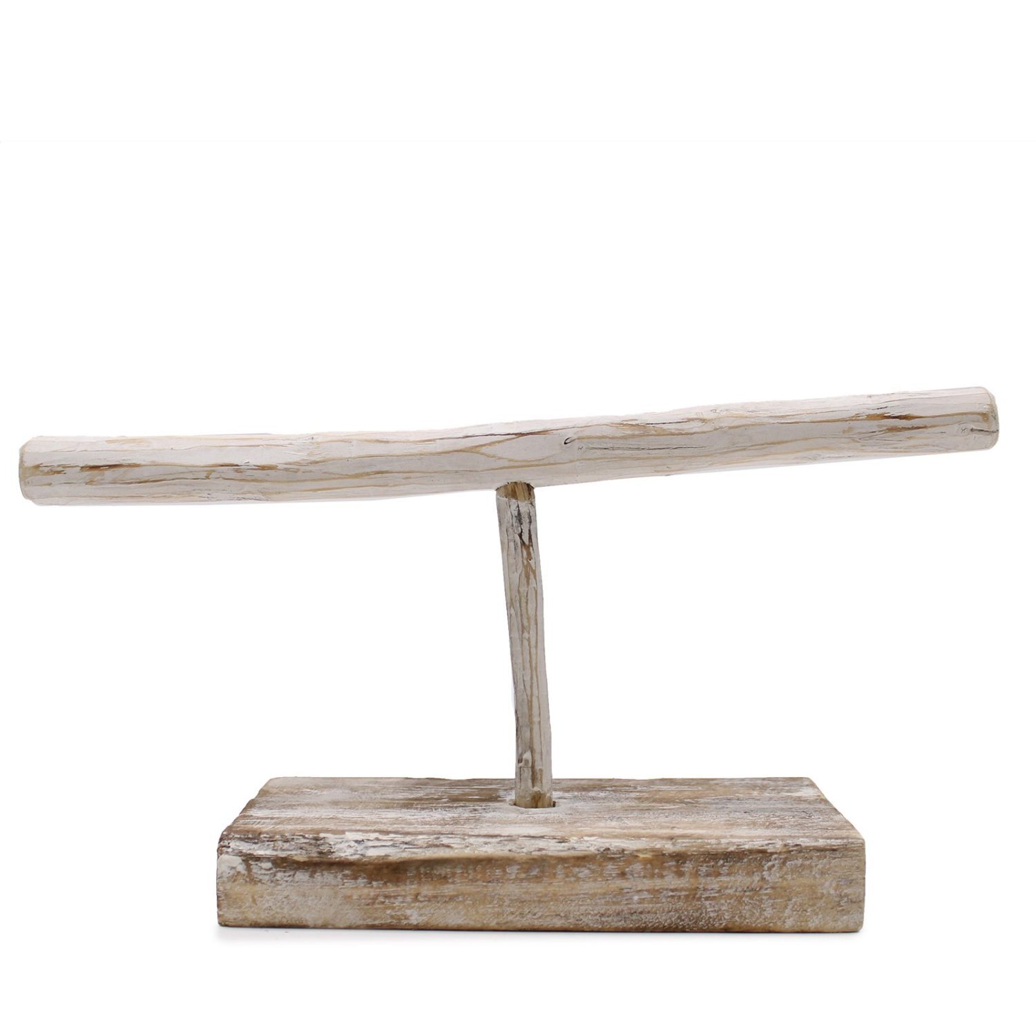 Whitewashed Wooden Jewelry Display Stand Unique Branch Design - White