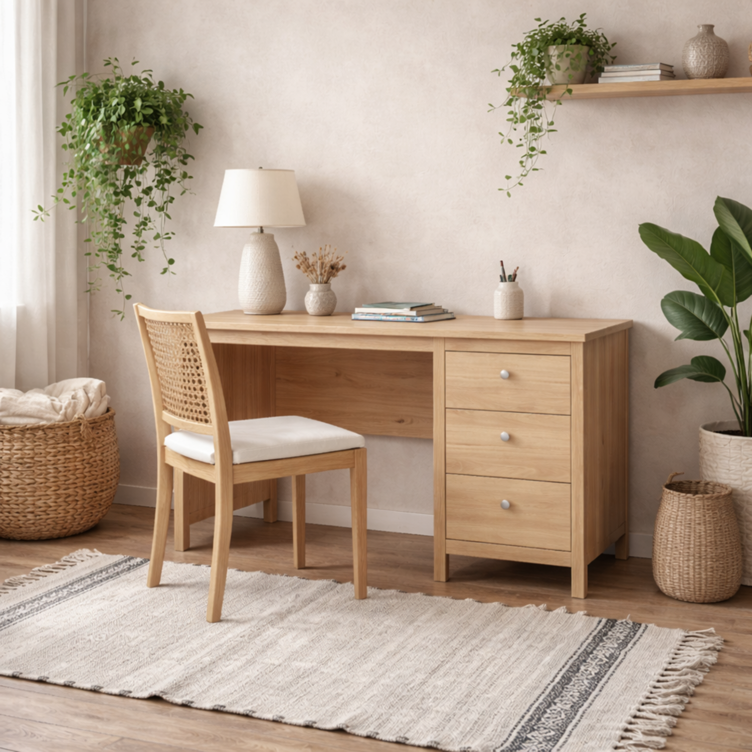 Wyld Haus Gossmere Jackson Hickory Oak Effect Office Desk, 3 Drawers - Jackson Hickory oak effect
