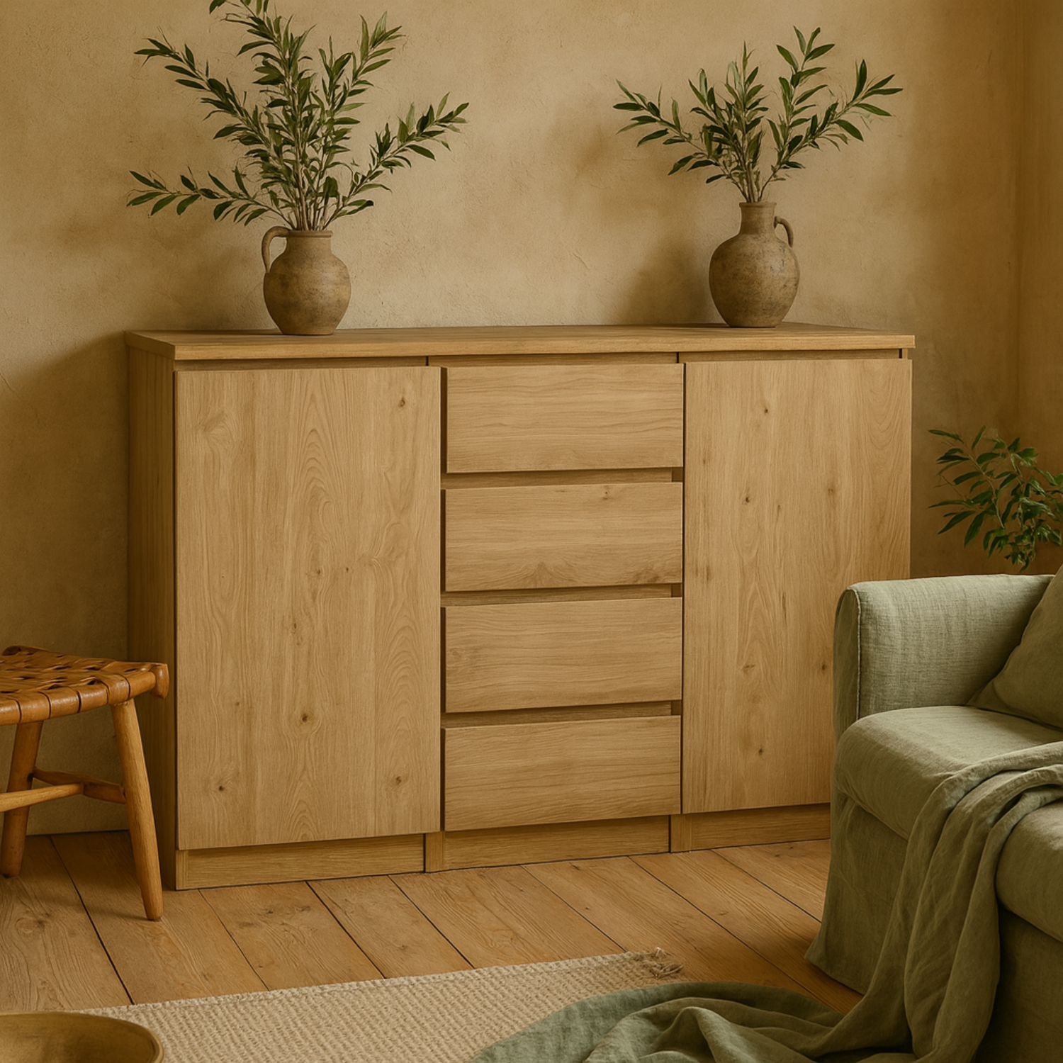 Wyld Haus Budapest Oak-effect Matt Sideboard 4 Drawers 2 Doors - Natural