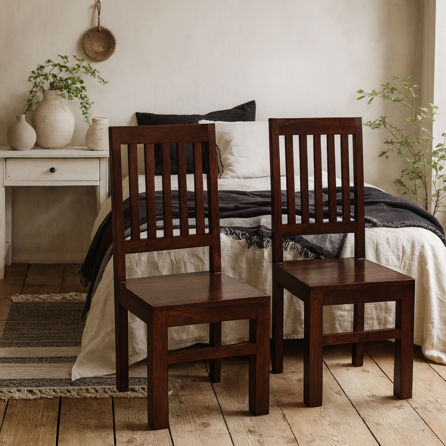Phuket Dark Mango Wood Slat-Back Dining Chairs Set of 2 - Brown