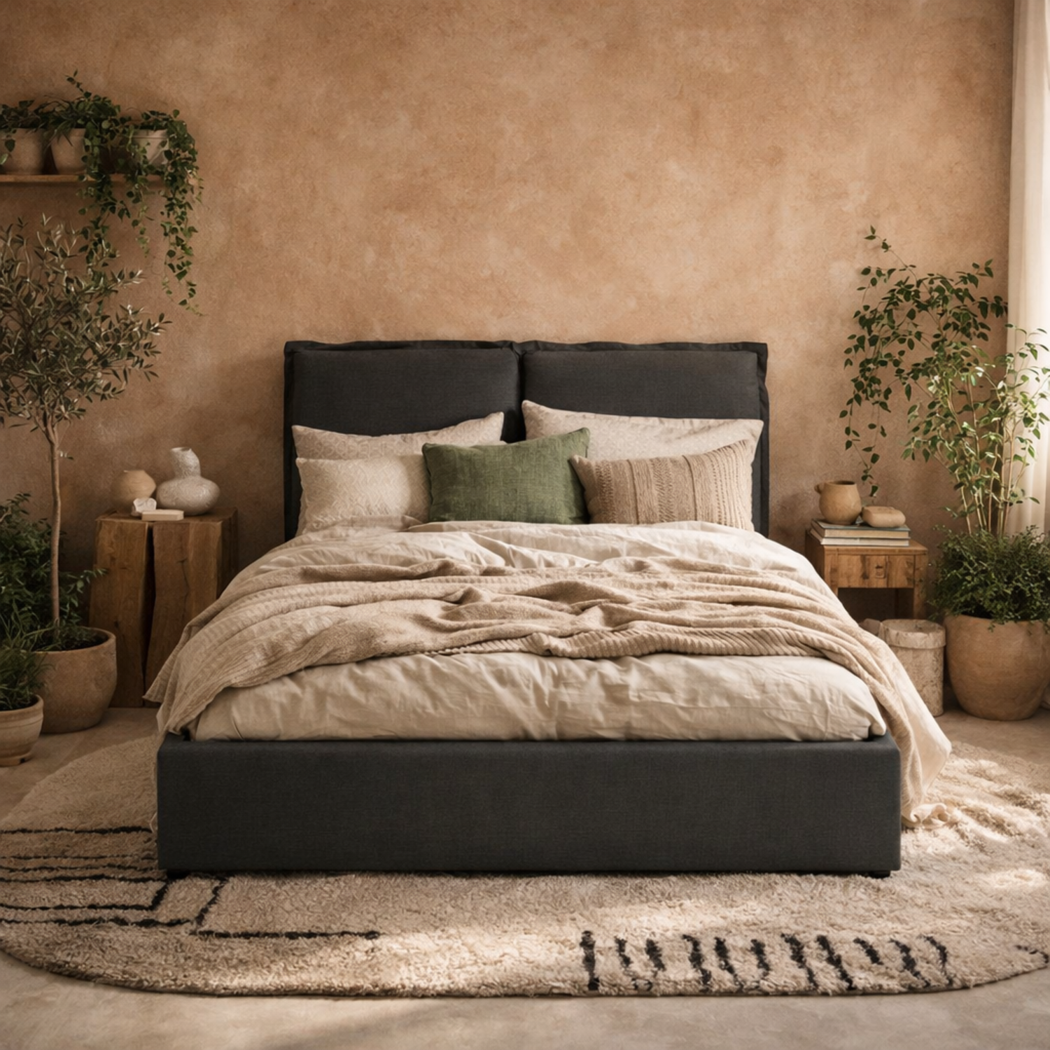 Wyld Haus Wexford 5ft King Size Bed, Deep Grey Linen Upholstery - Dark Grey