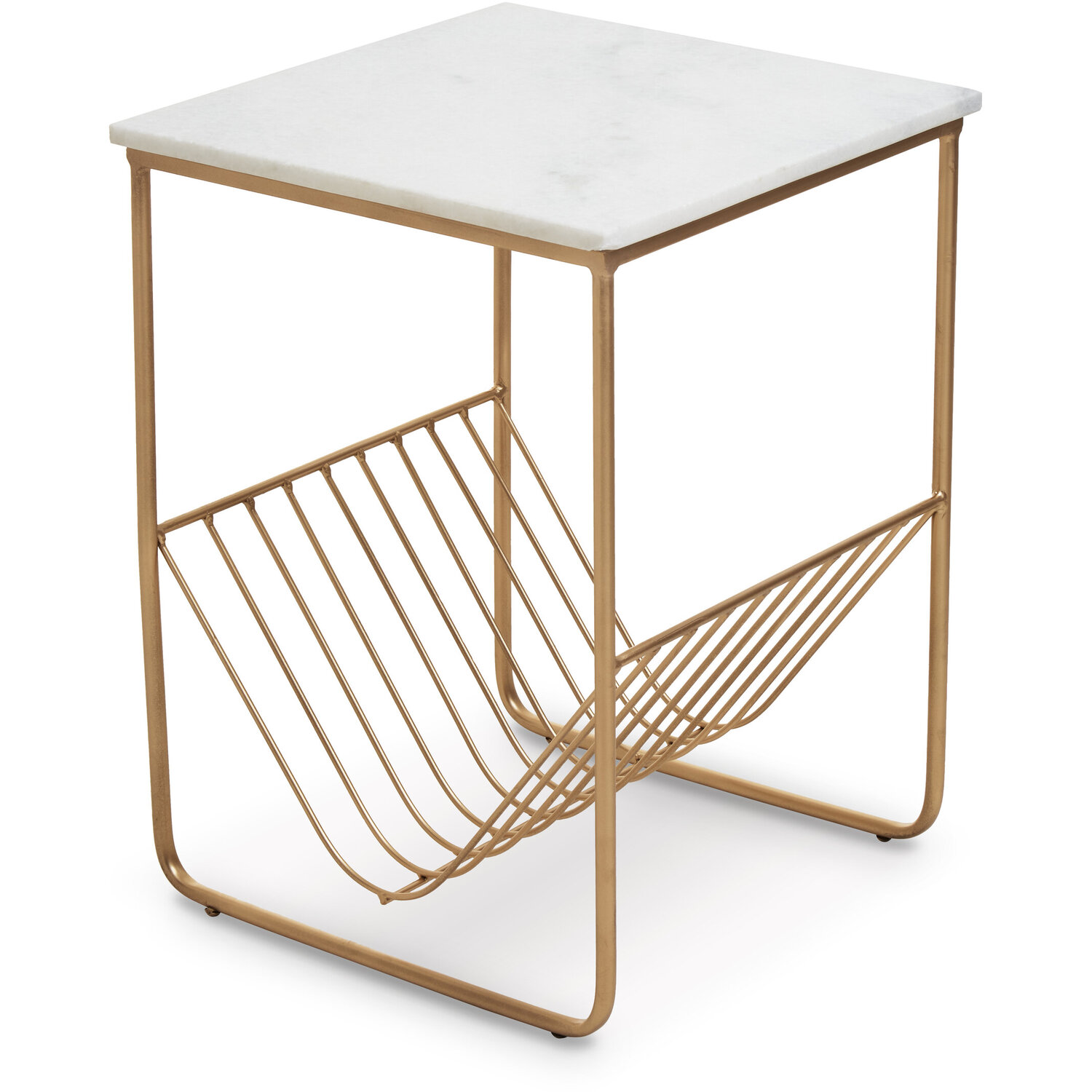 Mandoli White Marble Rack Side Table - White