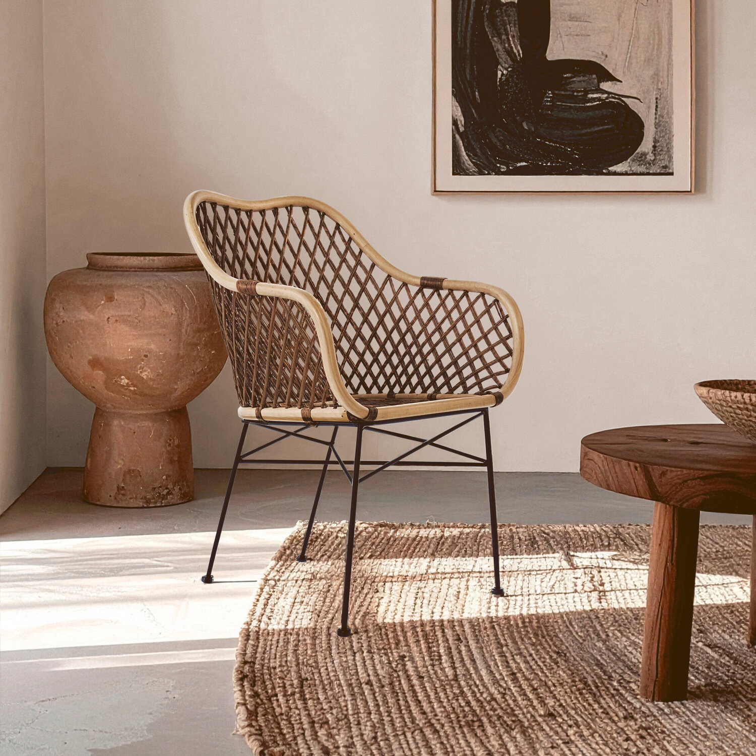 Interiors By Premier Manado Natural Rattan And Metal Chair - Brown