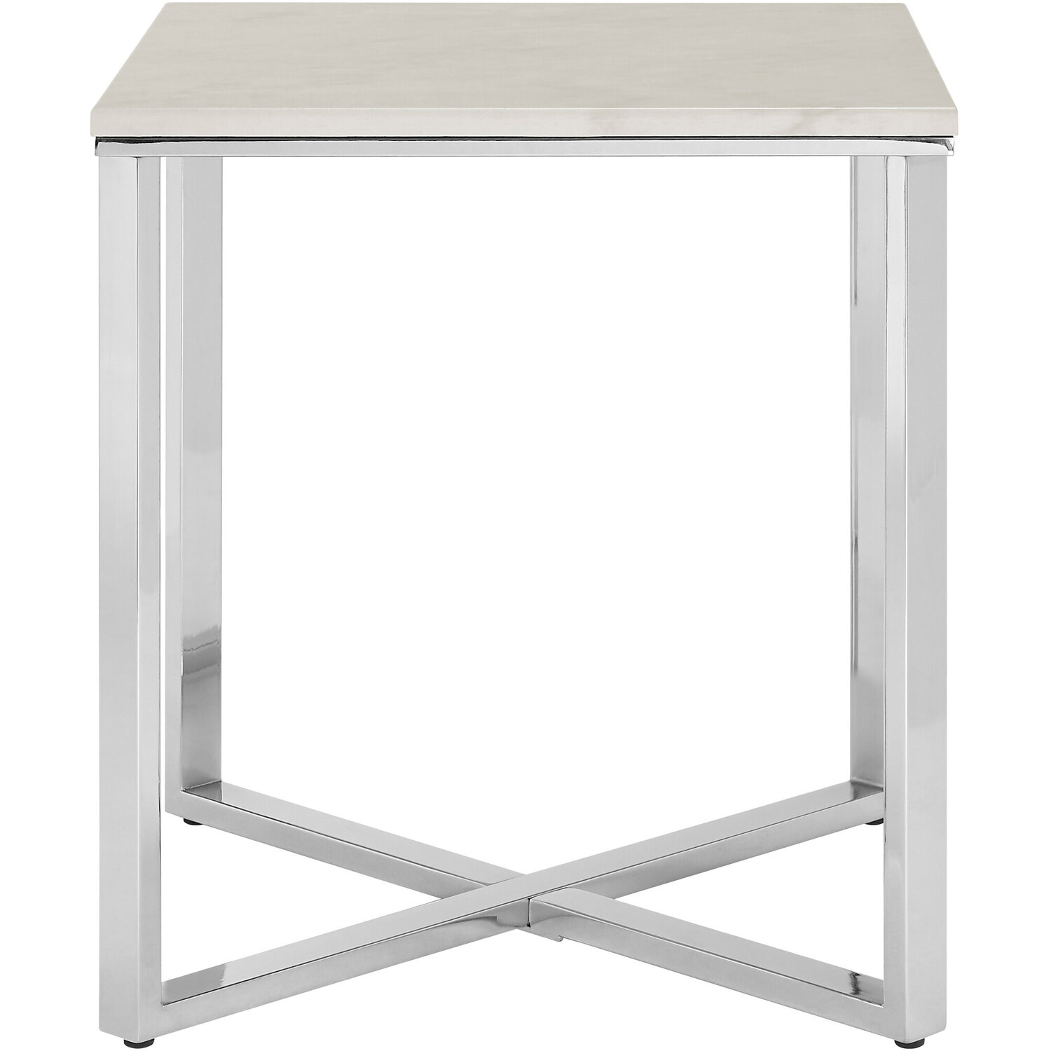 Allure White Marble and Chrome  Square End Table - Silver