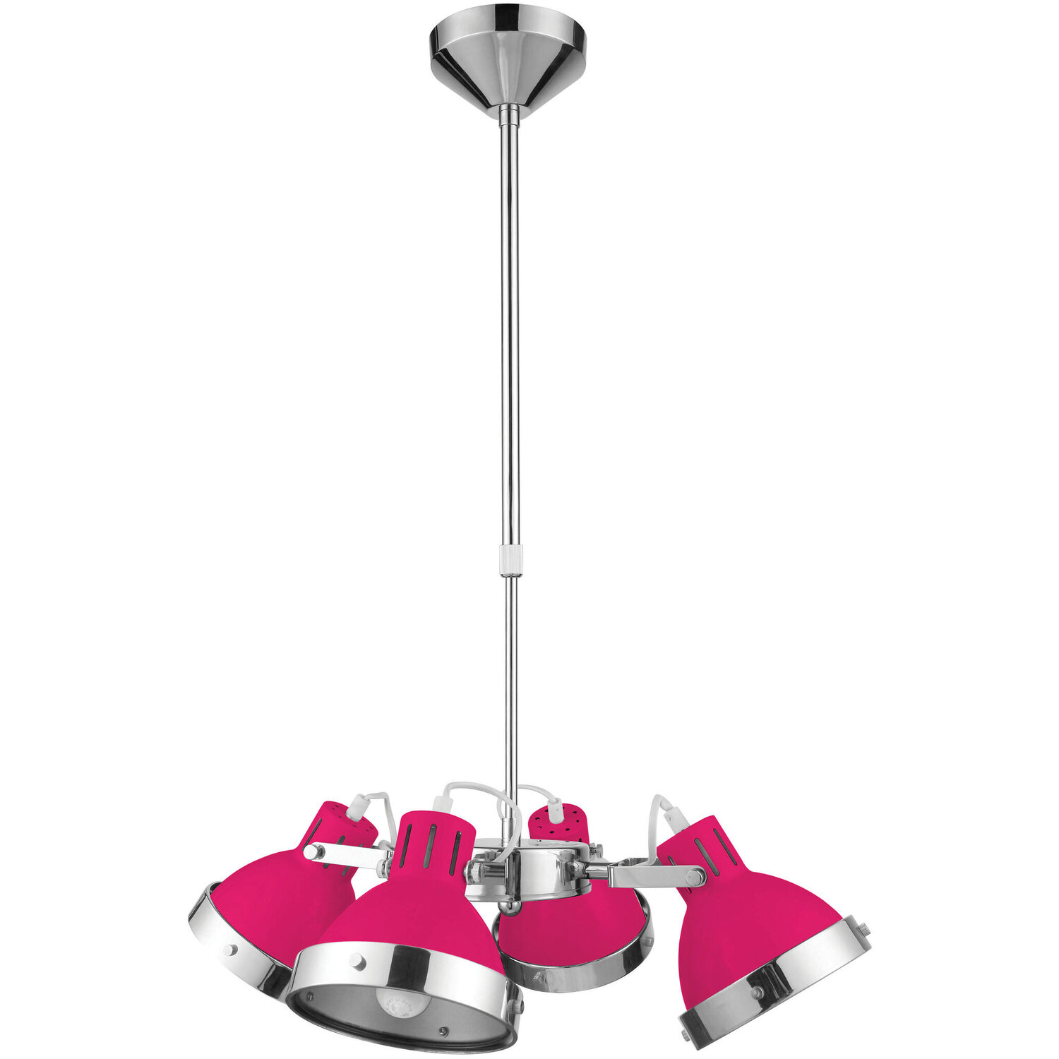 Jasper Hot Pink and Chrome 4 Shade Pendant Light - Pink
