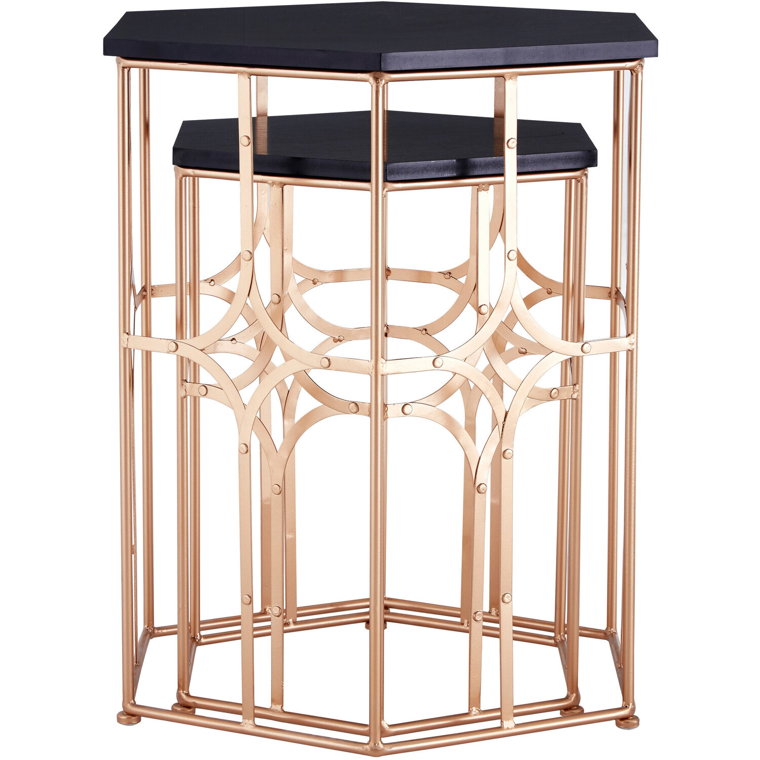 Lexa Rose Gold and Black Set Of Two Side Tables - Gold