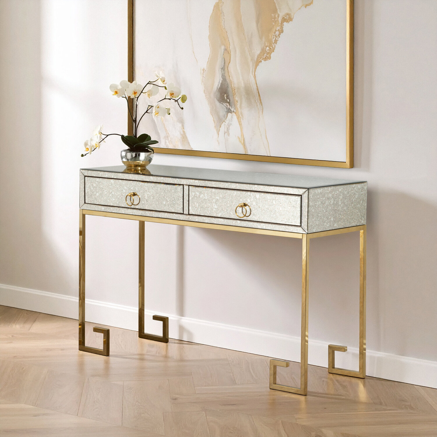 Rieti Antique Mirror and Gold Console Table - Gold