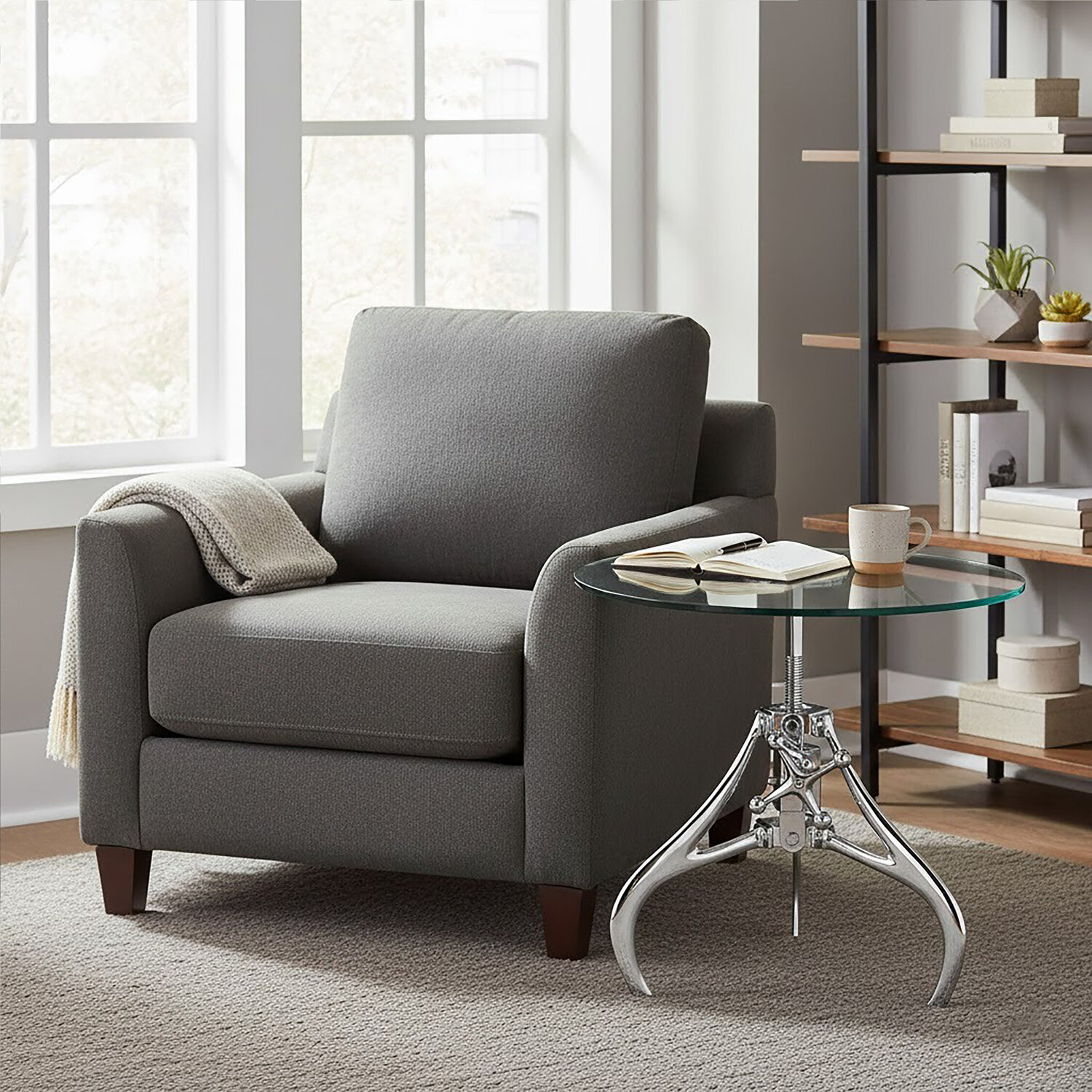 Maxi Crank Mechanism Metal And Glass Table - Silver