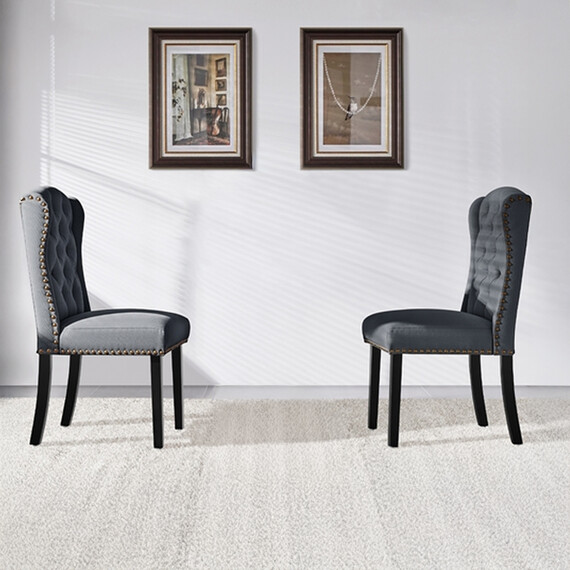 Set of 2 Button Tufted Dining Chairs with Wing Sides