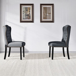 Set of 2 Button Tufted Dining Chairs with Wing Sides