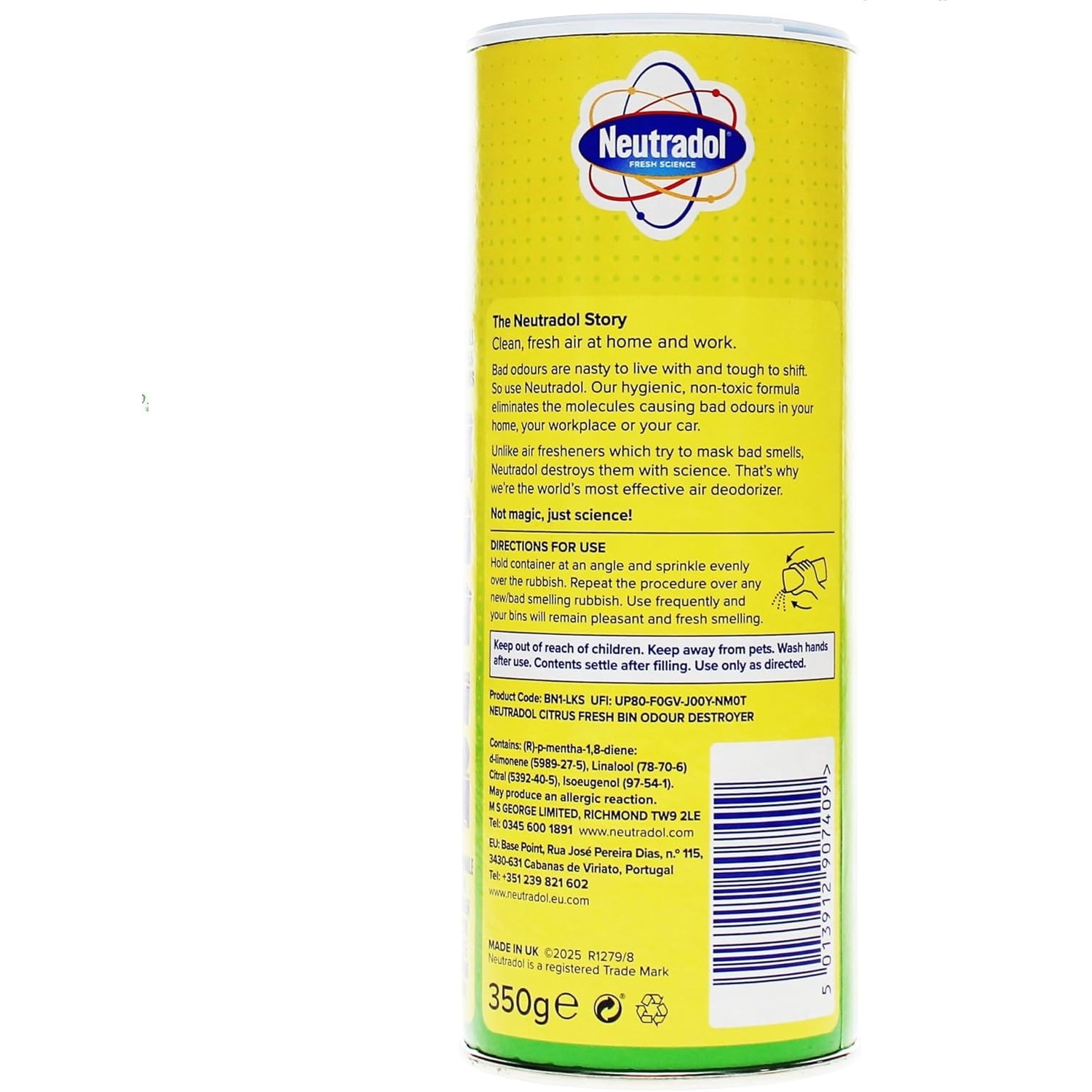 Neutradol 3X Bin Freshener Odour Destroyer Kitchen Food Waste Bin Citrus Fresh 350G