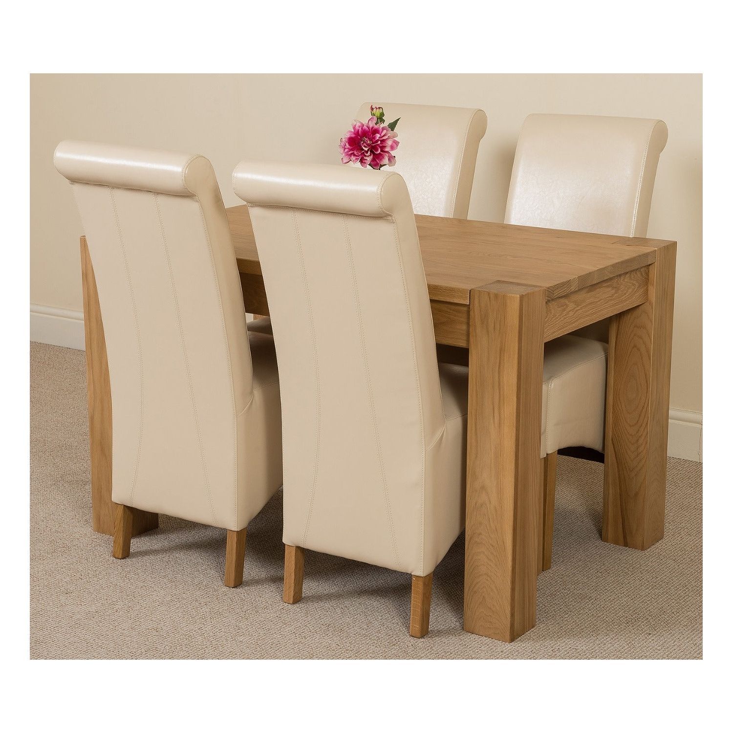 Thats Furniture Kuba 125 X 80 Cm Chunky Oak Small Dining Table And 4 Montana Leather Chairs - Cream
