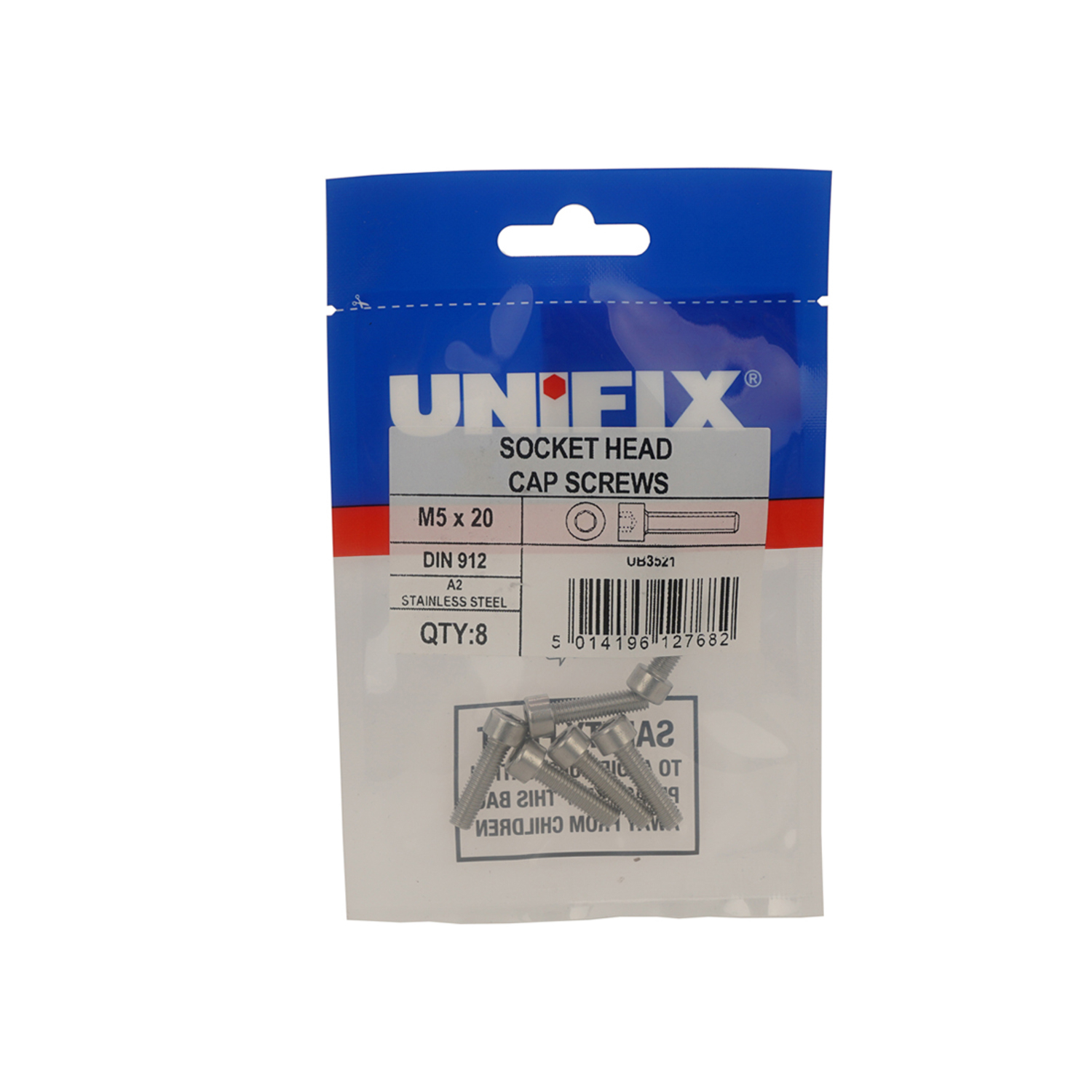 Unifix A2-70 St/St Socket Head Cap Screws M5 x 20 - Bag of 8 - Box of 40 - Grey