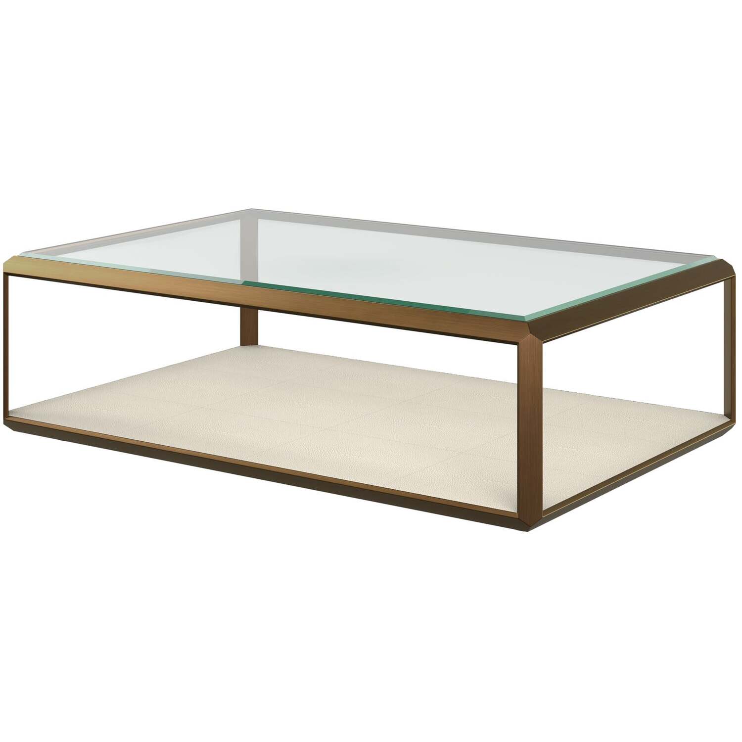 Klain Glass Top Coffee Table Brass Frame Ivory Shagreen - Ivory
