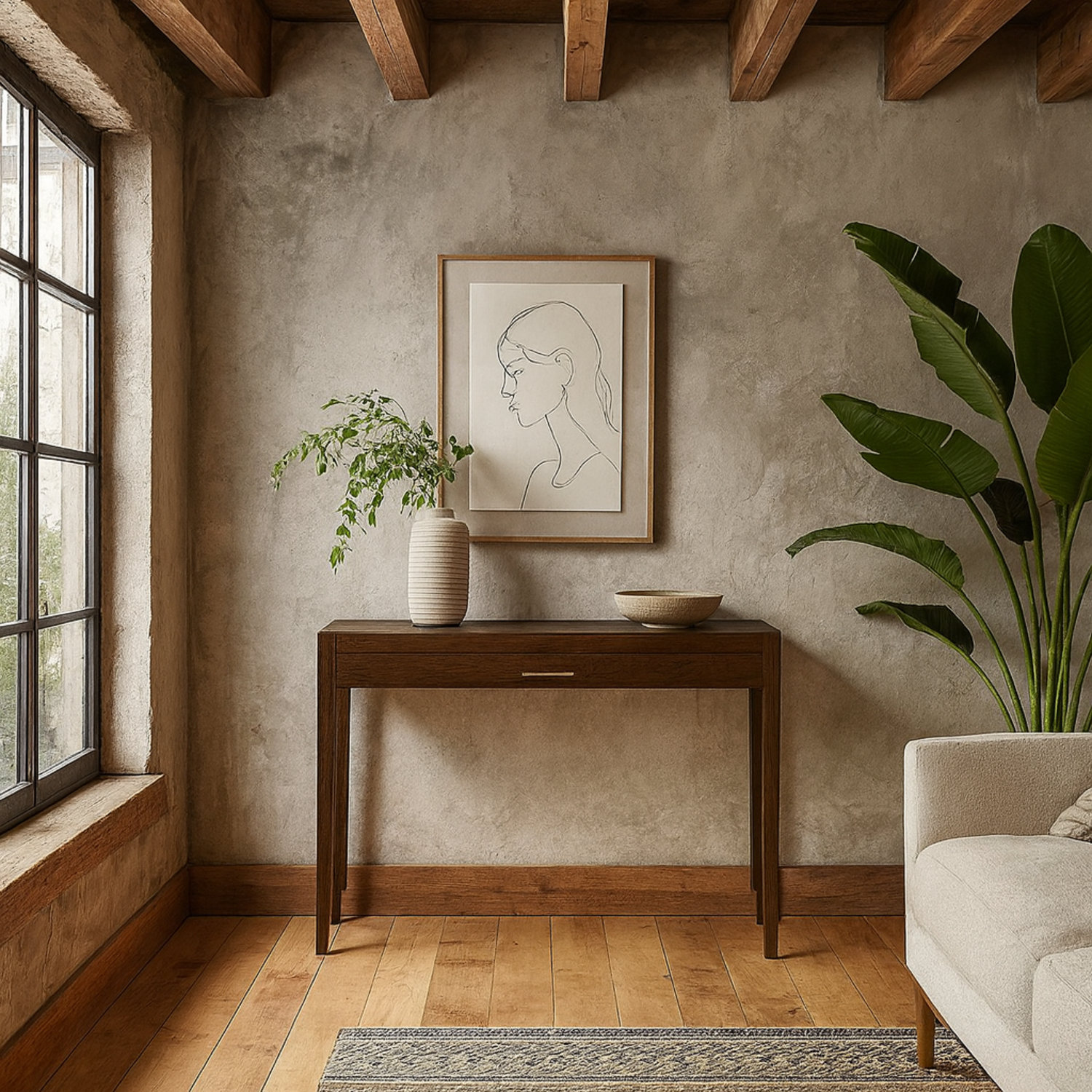 Parma Stained Console Table with Drawer and Brushed Brass Handle - Brown