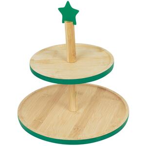 Christmas Bamboo 2 Tier Serving Stand - Red