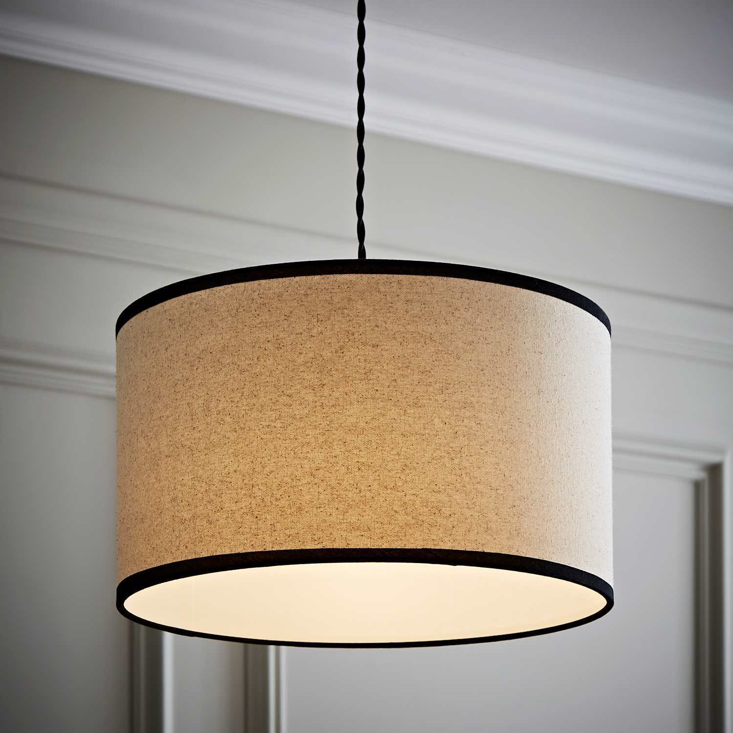 Valuelights Eva Natural Linen With Trim Drum Light Shade - Black / Plastic
