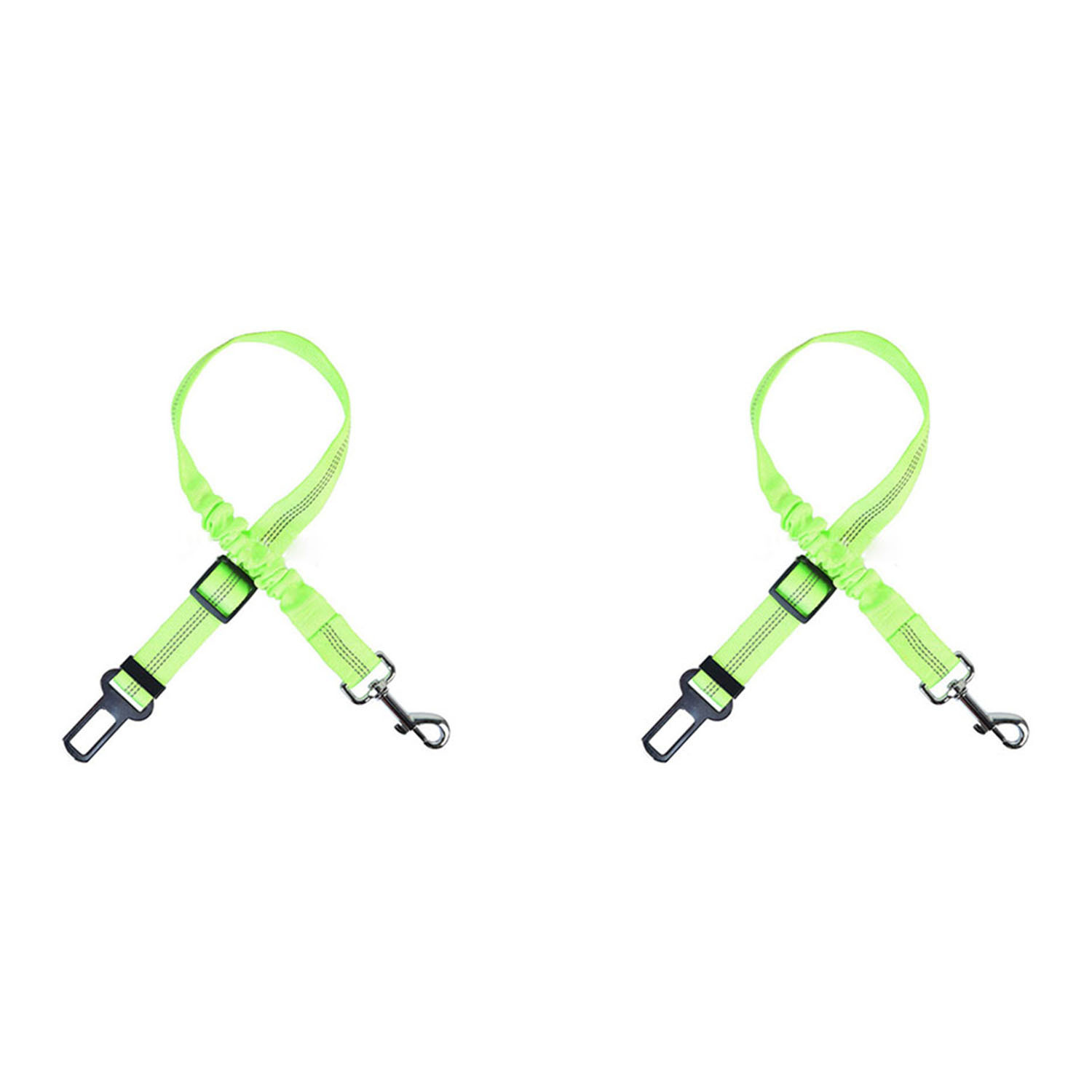 Set of 2 Reflective Bungee Dog Car Seatbelts - Green