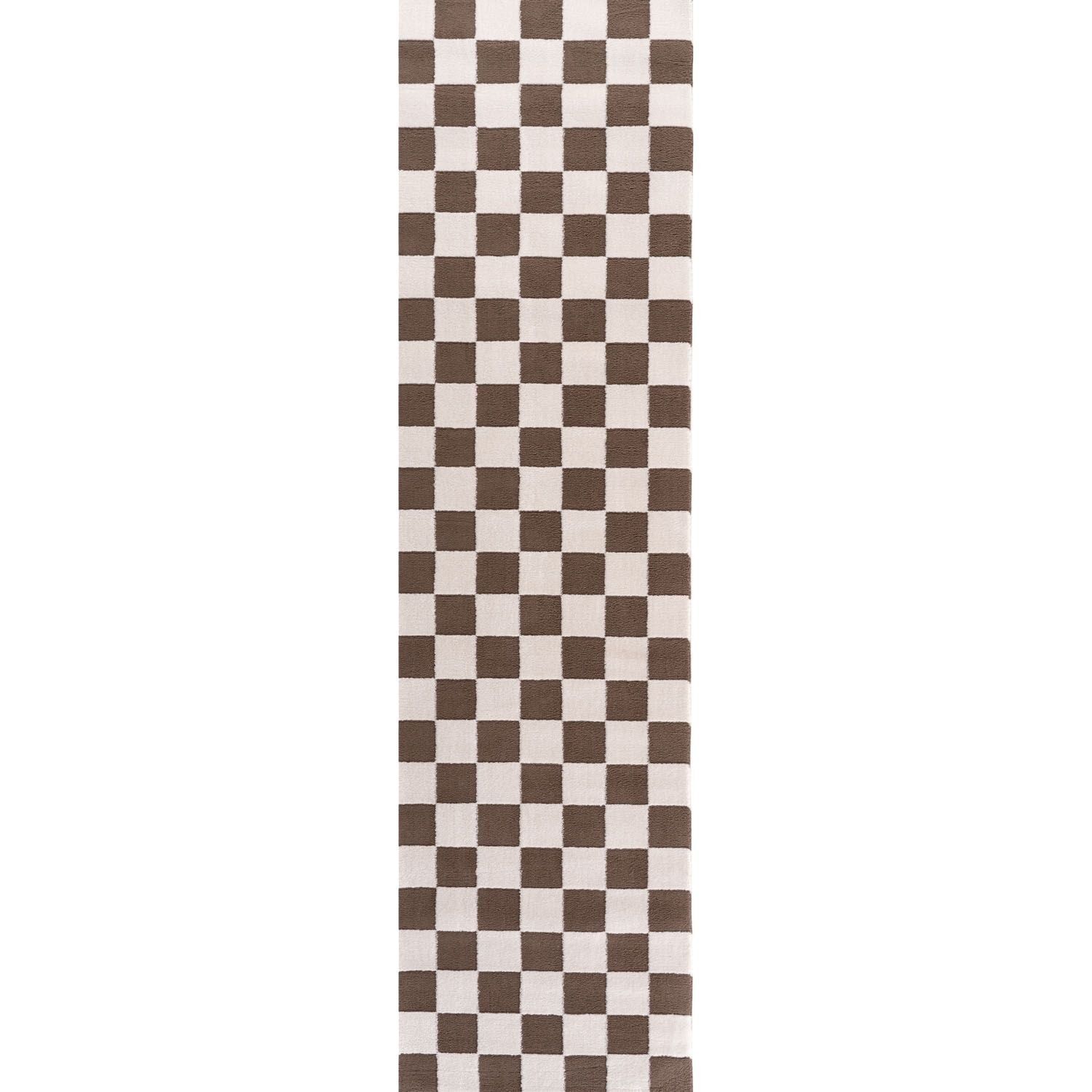 The Rugs Loft Checkerboard Design Textured Runner In Grey 80X300 Cm - Brown - Image 3