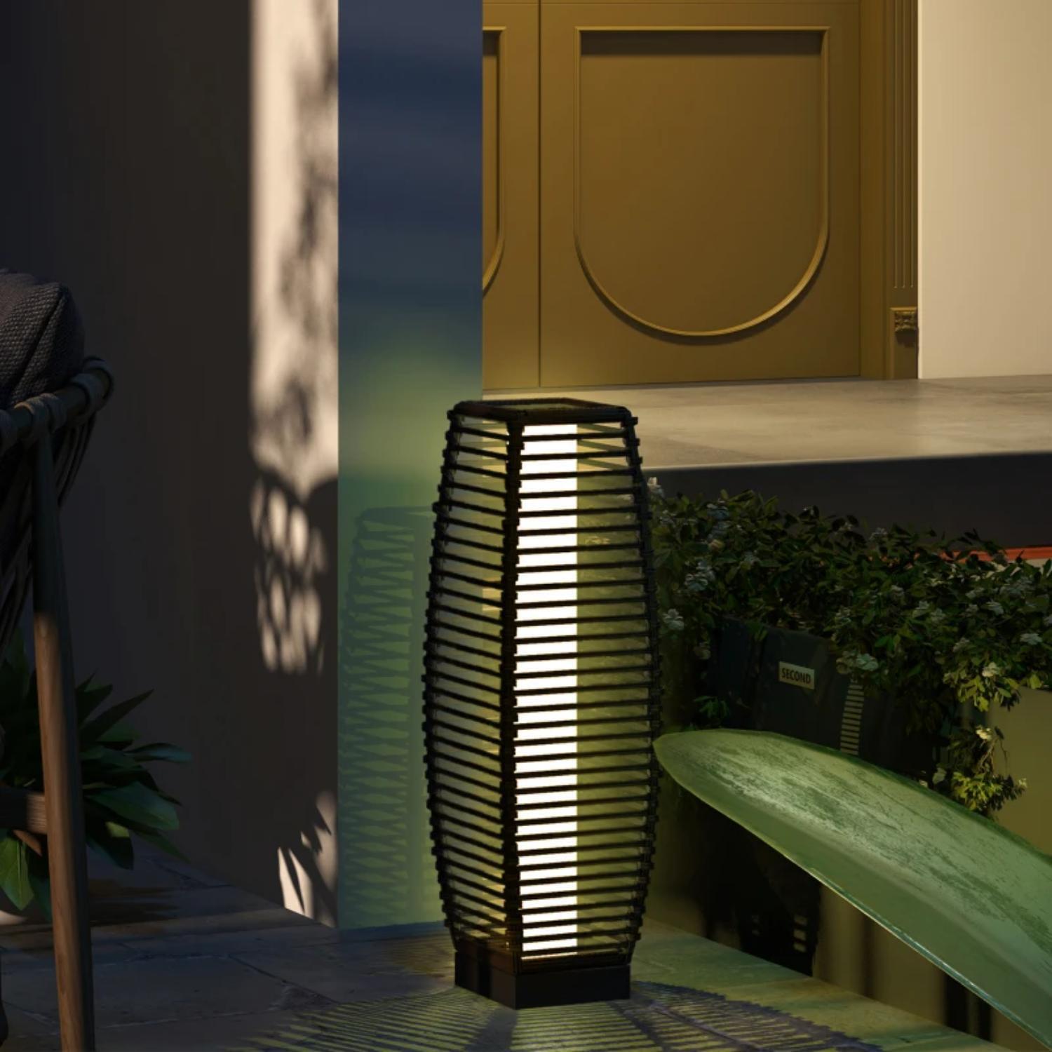 Image of Rattan Solar Floor Lamp - Grey