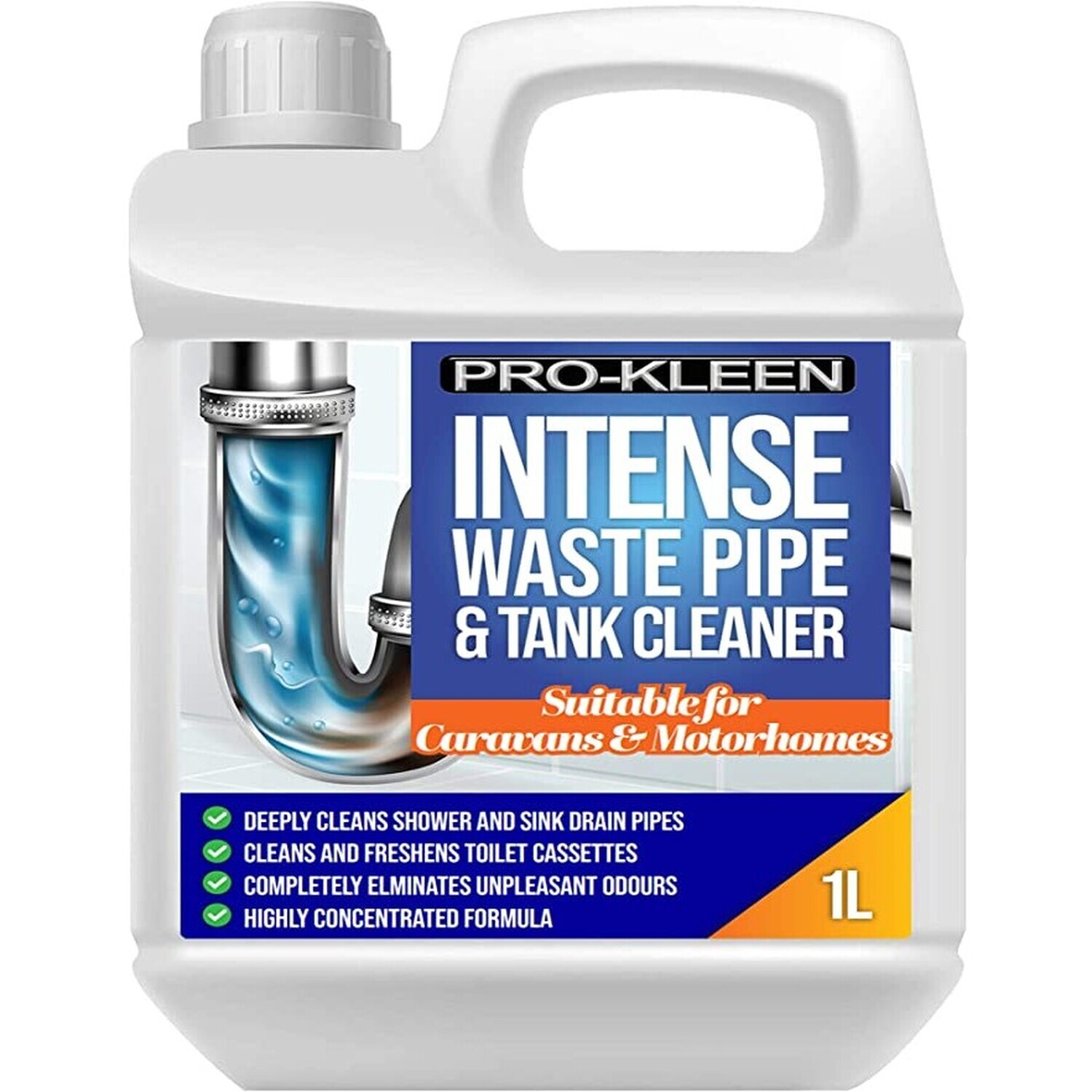 Pro-Kleen Intense Waste Pipe And Tank Cleaner For Caravans And Motorhomes - Blue / 1L Pipe Cleaner