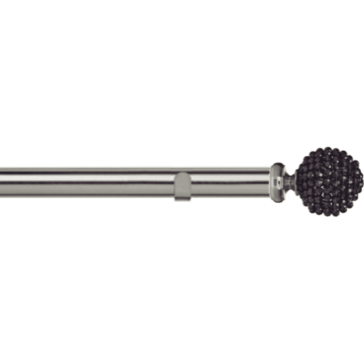 28mm Fixed Length Metal Eyelet Curtain Pole Set - Mia Purple Finial - Satin Silver / 70cm