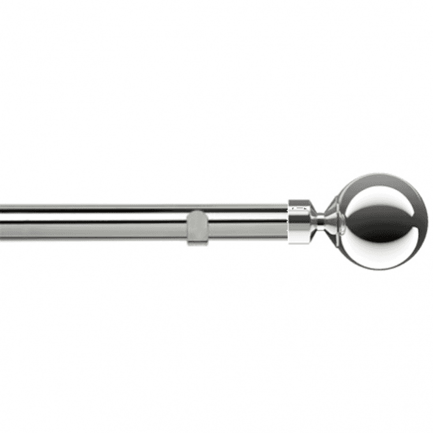 28mm Fixed Length Metal Eyelet Curtain Pole Set - Sphere Finial - Chrome / 70cm