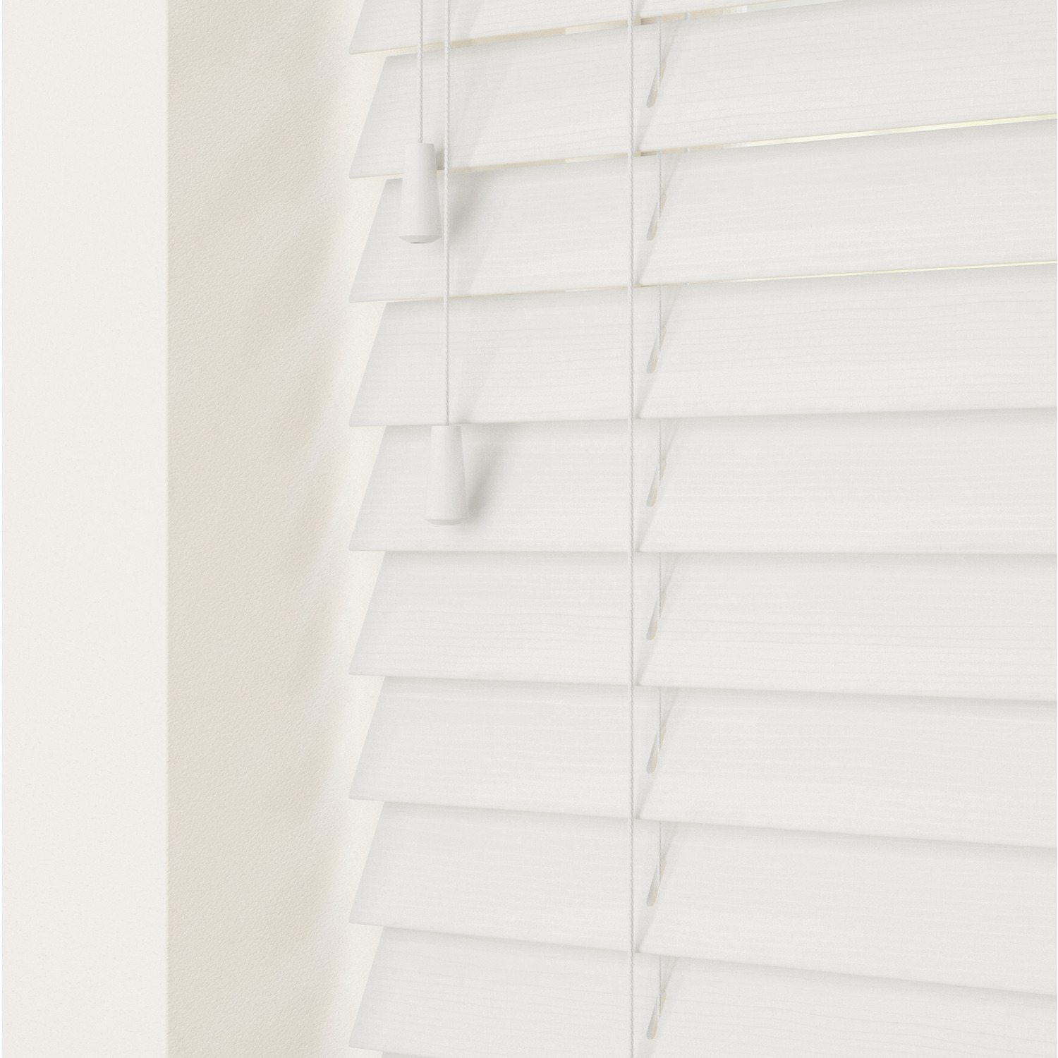 Fine Grain Faux Wood Venetian Blinds with Strings - Ultra White / 200cm