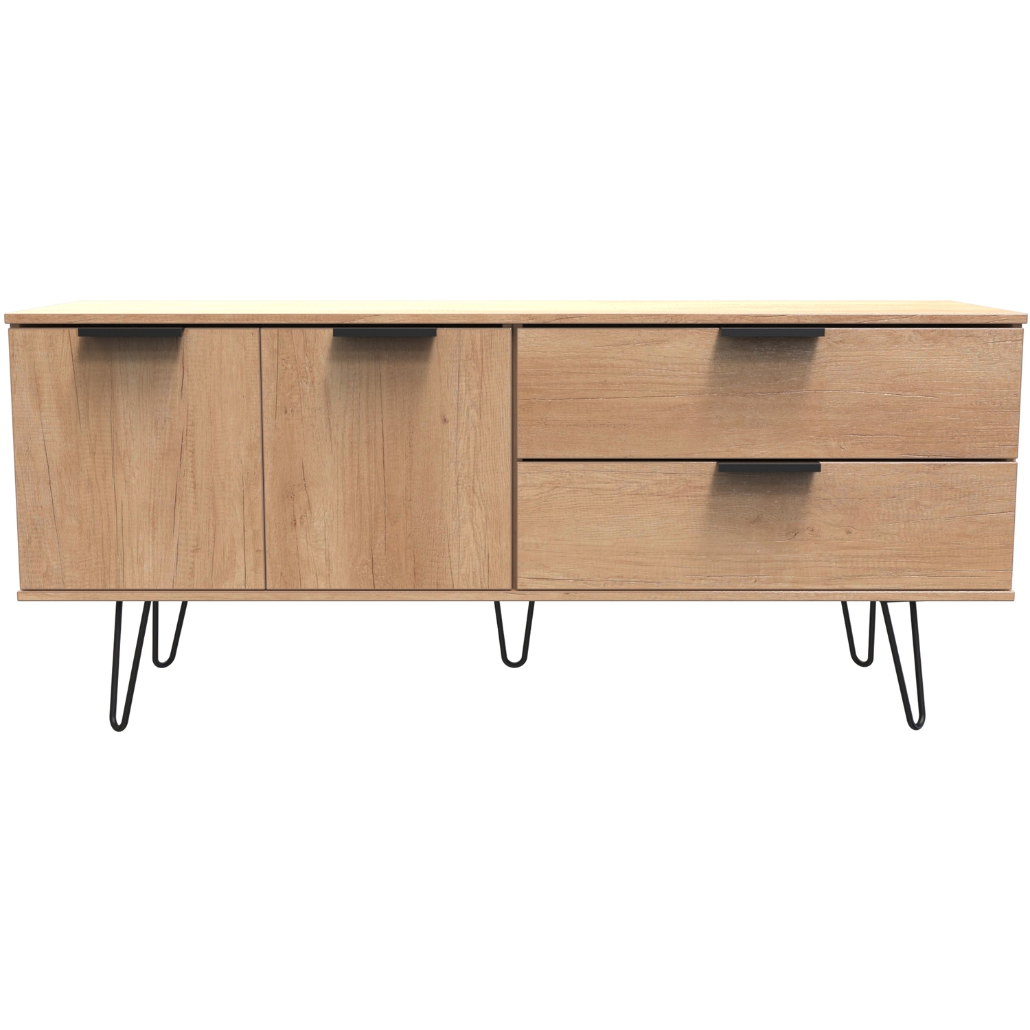 Hong Kong C Ready Assembled 2 Drawer 2 Door Wide Sideboard - Nebraska Oak