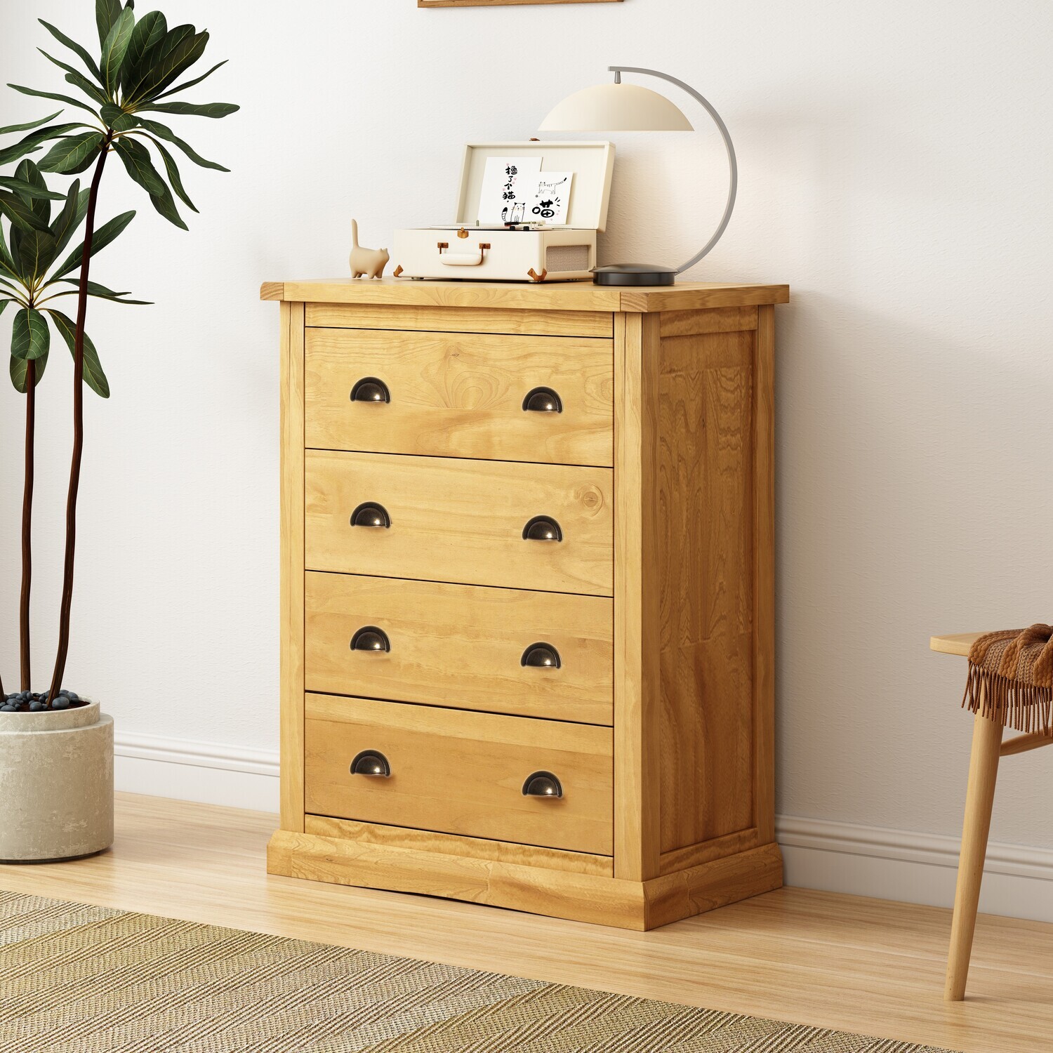 Cabinet Bits Lucca 4 Drawer Petite Chest - Brown / Brass