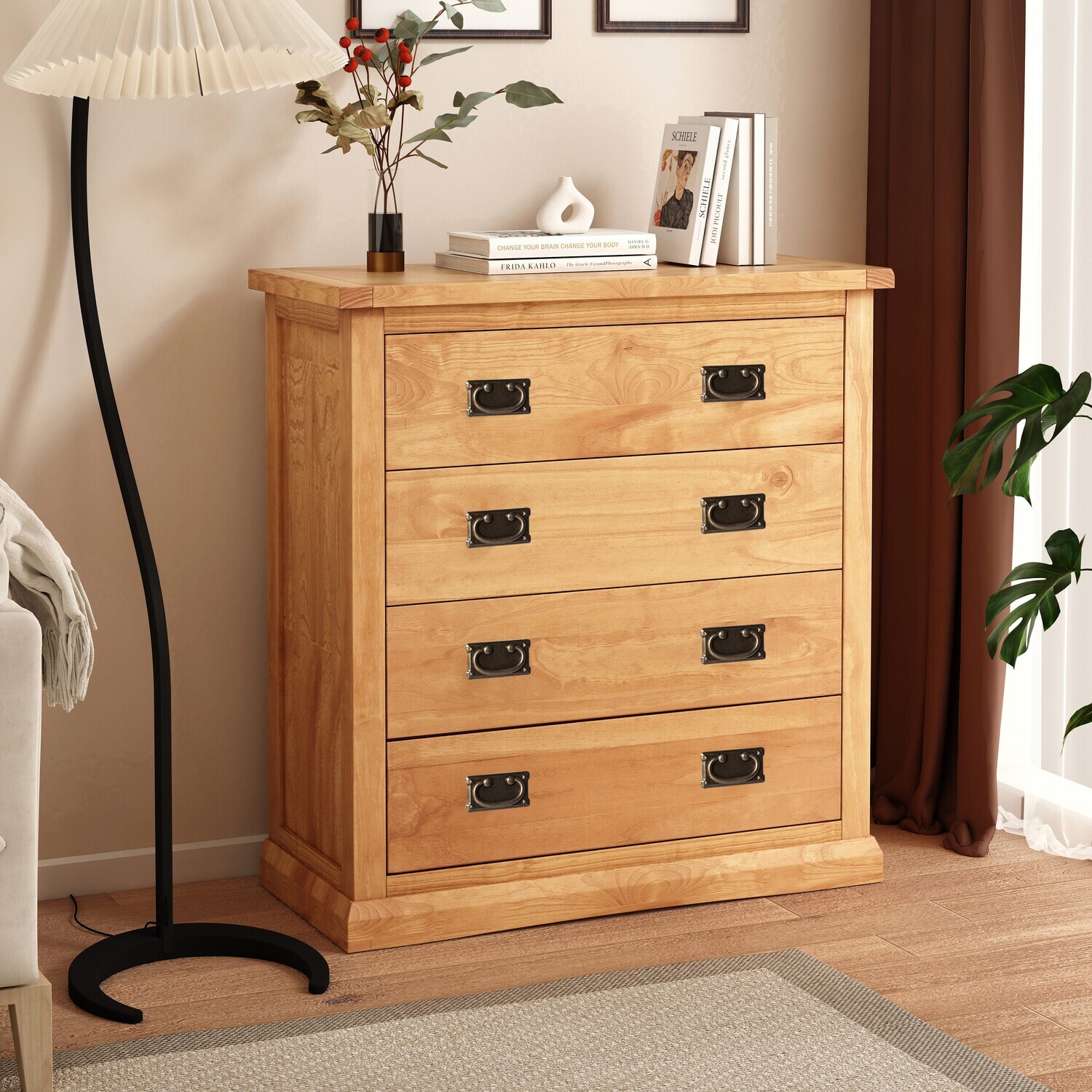 Cabinet Bits Lucca 4 Drawer Chest - Brown / Brass