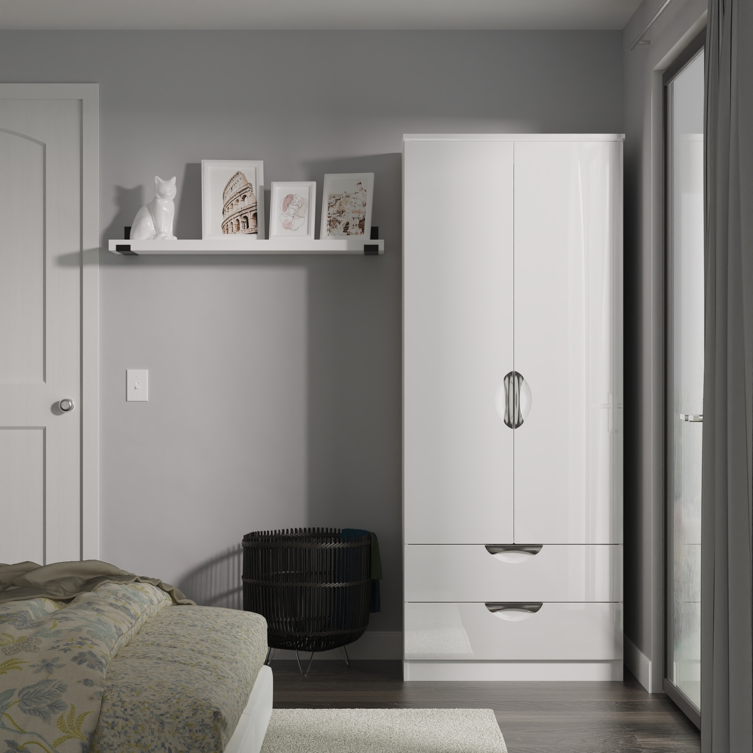 Camden Ready Assembled 2ft6in 2 Drawer Wardrobe - White Gloss White