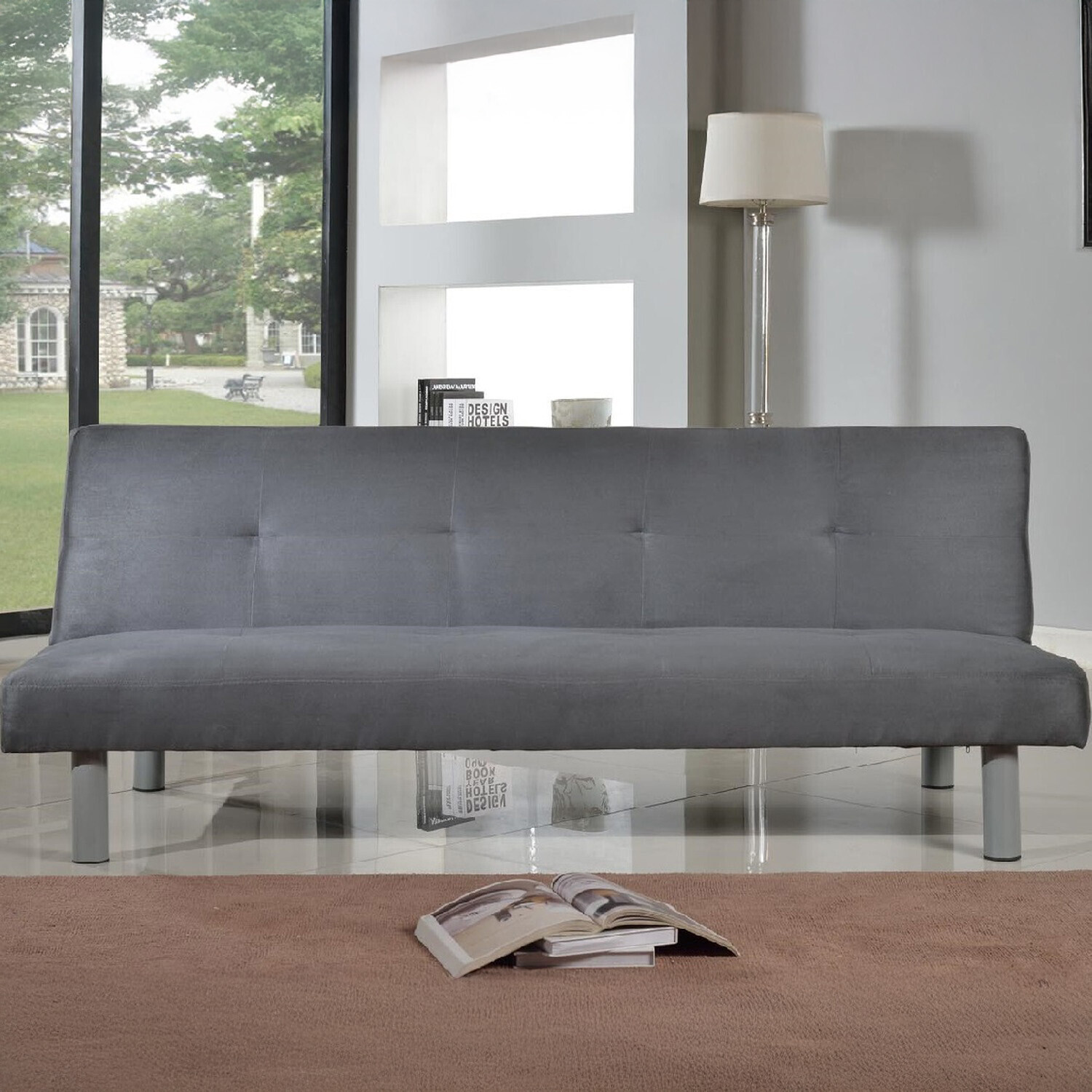 Grey Faux Suede 3 Seater Fabric Sofa Bed - Grey