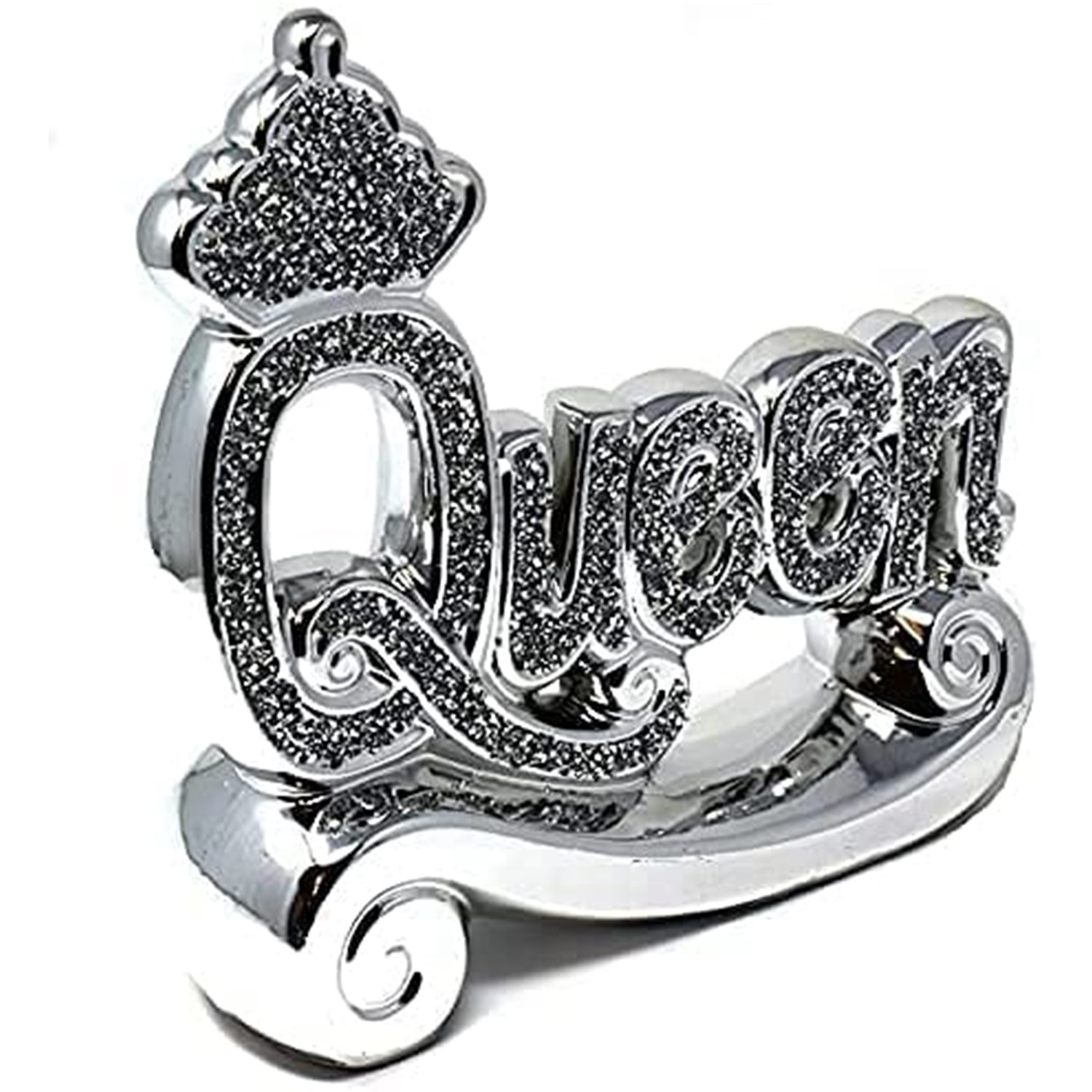 Crushed Diamond Queen Letter Blocks Sight Ornament - Silver