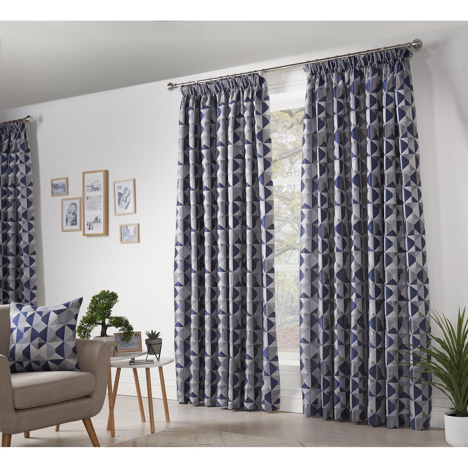 Scandi Pencil Pleat Taped Top Curtains - Blue/Grey/Silver / 183cm / 167cm